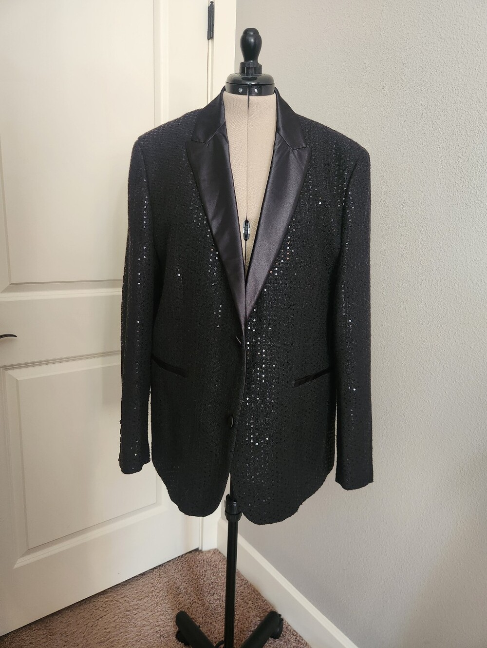 INC International Concepts Black Sequin Blazer with Satin Lapel